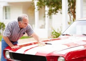 Man waxing his car